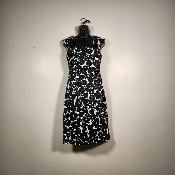 DONNA RICCO Sleeveless Knee Length Dress Womens 6 Floral Black White Cut Out - Picture 1 of 12